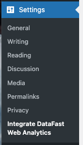 DataFast for WordPress: Admin Menu