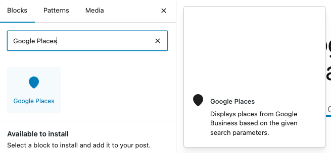 Page Generator Pro: Dynamic Elements: Google Places: Gutenberg Search