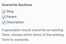 Page Generator Pro: Generate: Terms: Overwrite Sections