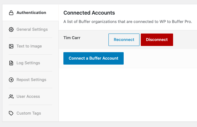 WordPress to Buffer Pro: Connected Accounts