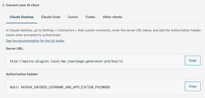 Page Generator Pro: MCP: AI Client Configuration