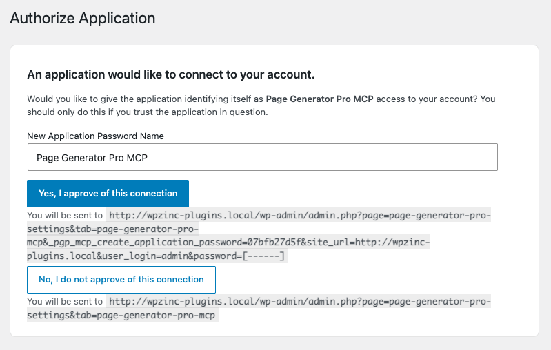 Page Generator Pro: MCP: Authorize Application