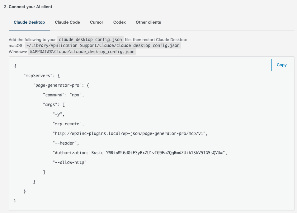 Page Generator Pro: MCP: Connect AI Client