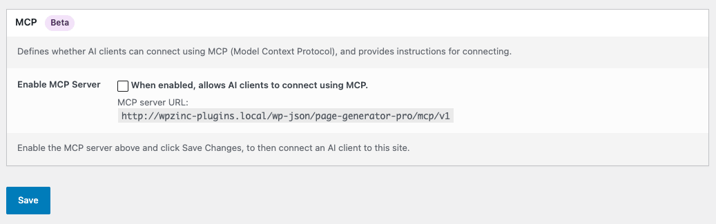 Page Generator Pro: MCP: Enable