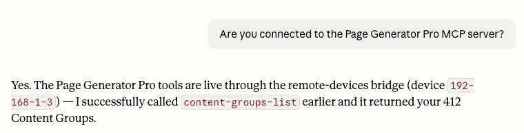 Page Generator Pro: MCP: Tutorial: Connected