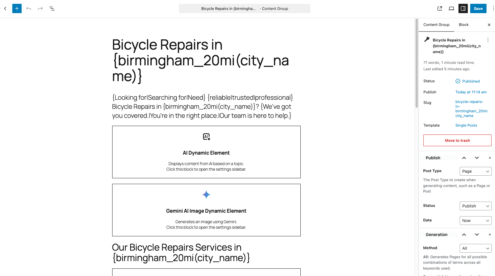 Page Generator Pro: MCP: Tutorial: Content Group