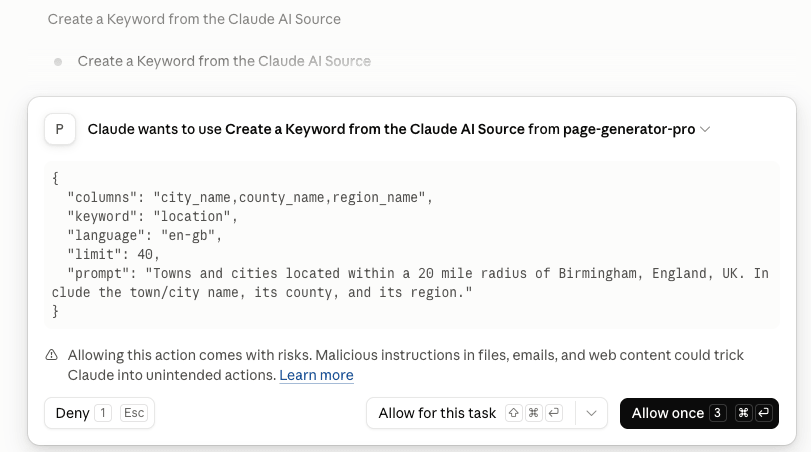 Page Generator Pro: MCP: Tutorial: Run a Task